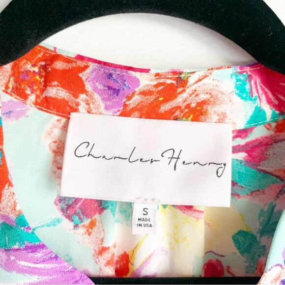 Charles Henry Bright Colorful Floral Button Top Elastic Waist Dress Size Small S - Picture 3 of 12